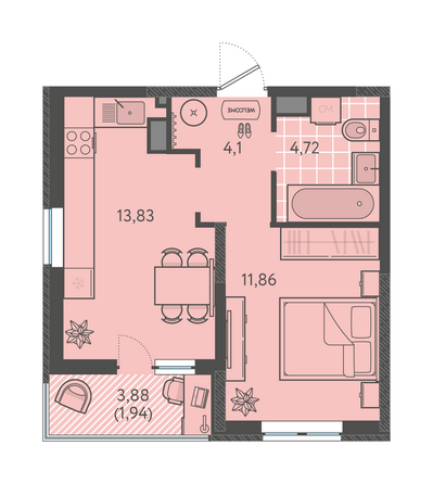 Планировка 1-комн 36,45 м²