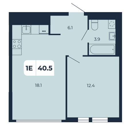 Планировка 1-комн 40,5 м²