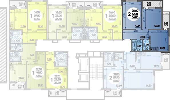 Планировка 2-комн 56,8 м²