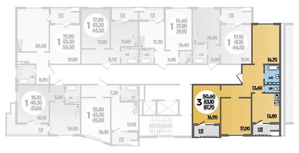 Планировка 3-комн 87,7 м²