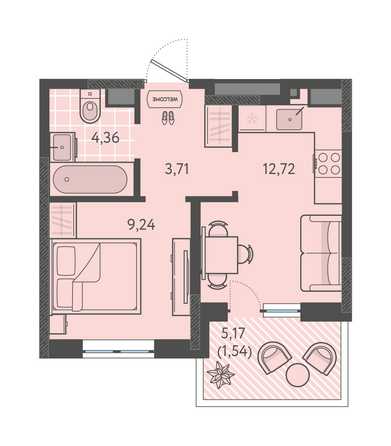 Планировка 1-комн 31,57 м²