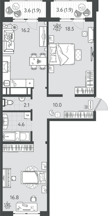 Планировка 2-комн 72 м²