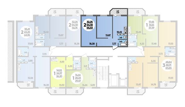 Планировка 2-комн 55,53 м²
