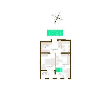 Планировка 1-комн 40, 40,2 м²