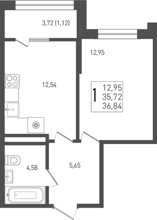 Планировка 1-комн 36,84 м²