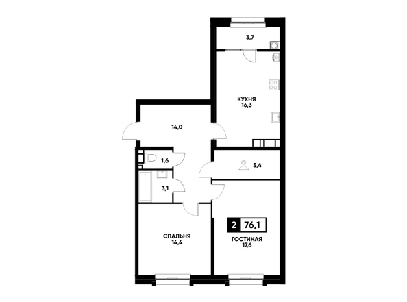 Планировка 2-комн 76,1 - 76,5 м²