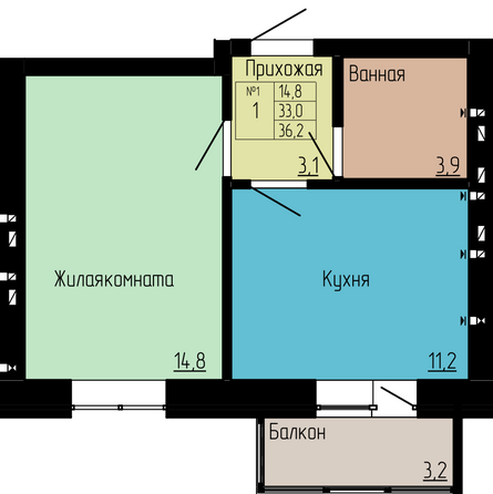 Планировка 1-комн 36,2 м²