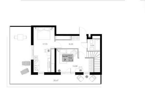 Планировка 2-комн 121,18 м²