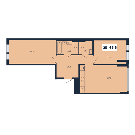 Планировка 2-комн 68,8 м²