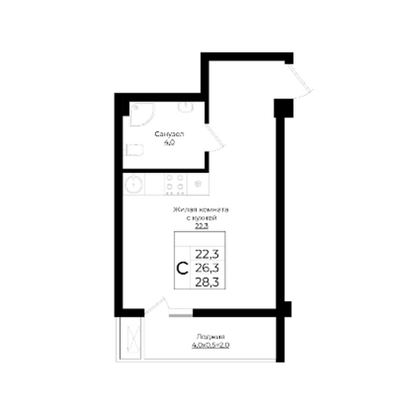 Планировка Студия 28,3 м²