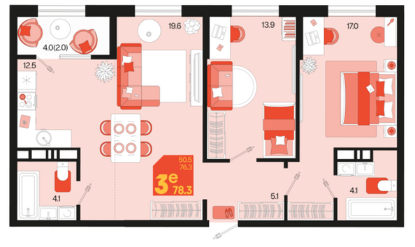 Планировка 3-комн 78,3 м²