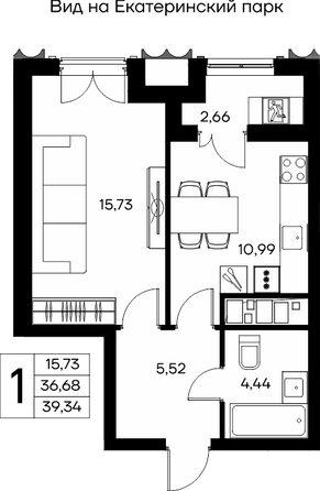 Планировка 1-комн 39,34, 40,42 м²