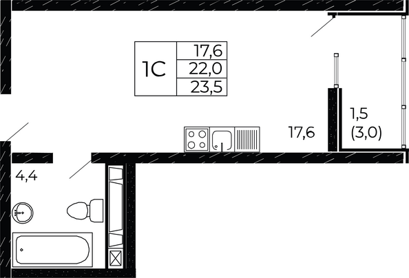 Планировка Студия 23,5 м²