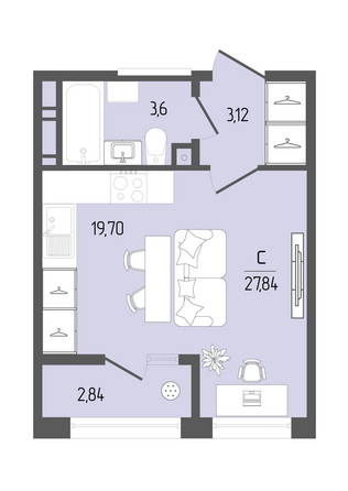 Планировка 1-комн 27,84 м²