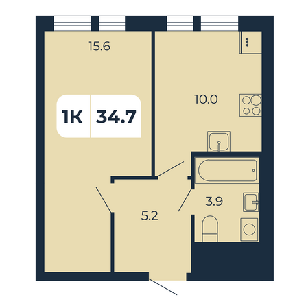 Планировка 1-комн 34,7 м²