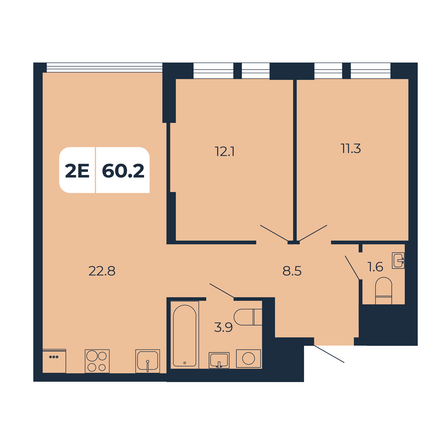 Планировка 2-комн 60,2 м²