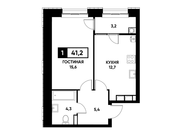 Планировка 1-комн 41,2, 41,4 м²