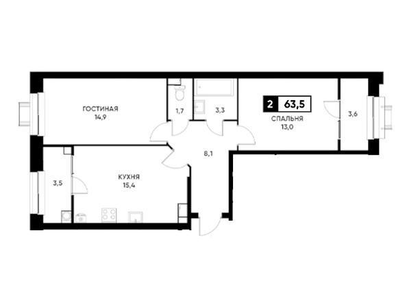 Планировка 2-комн 63,5 м²