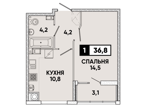 Планировка 1-комн 36,8 м²