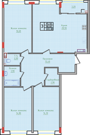 Планировка 3-комн 101,7, 101,8 м²