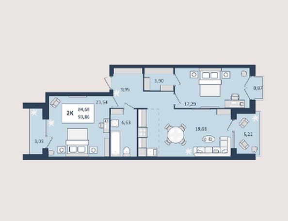 Планировка 2-комн 93,9 м²