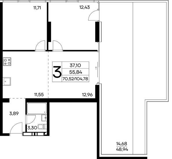 Планировка 3-комн 104,78 м²