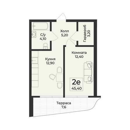 Планировка 1-комн 49,2 м²
