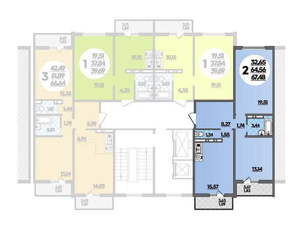Планировка 2-комн 67,48 м²