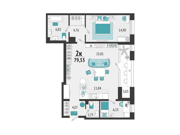 Планировка 2-комн 79,53 м²