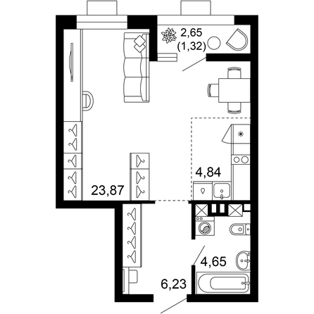 Планировка 1-комн 40,91 м²