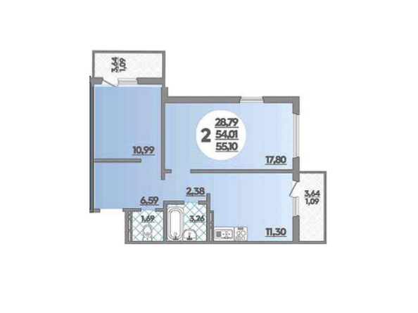 Планировка 2-комн 55,97 м²