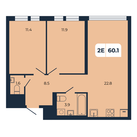 Планировка 2-комн 60,1 м²