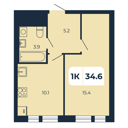 Планировка 1-комн 34,6 м²