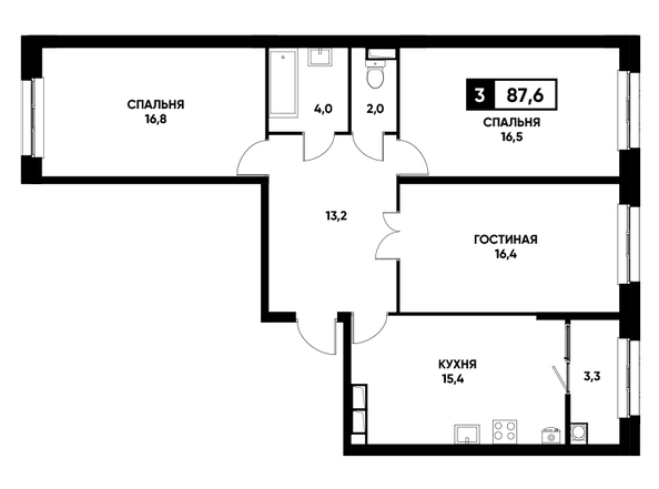 Планировка 3-комн 87,6 м²