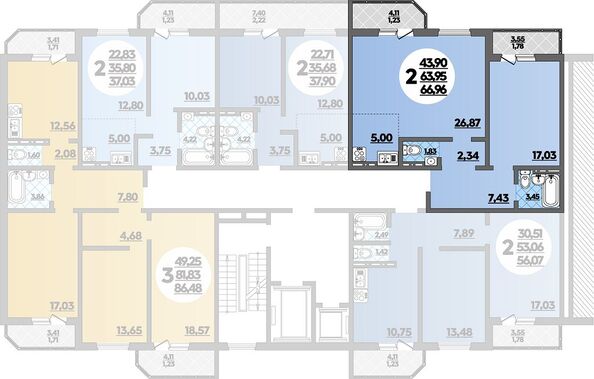 Планировка 2-комн 66,96 м²