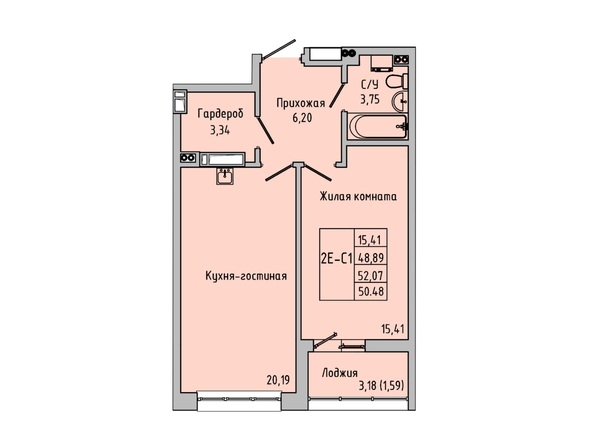 Планировка 2-комн 49,9 - 50,65 м²