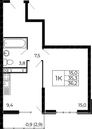 Планировка 1-комн 36,2 м²