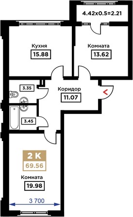 Планировка 2-комн 69,56 м²