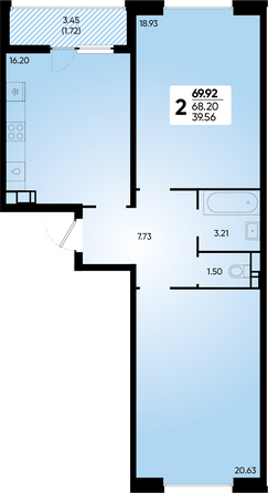 Планировка 2-комн 69,92 м²