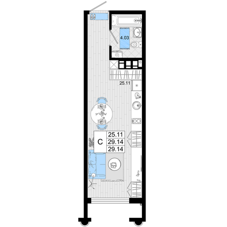 Планировка Студия 29,14, 31,08 м²