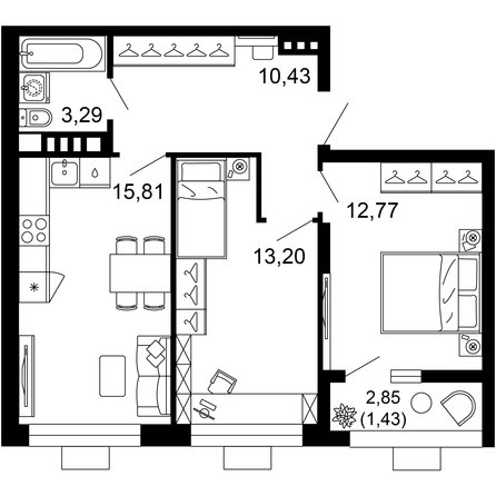 Планировка 2-комн 59,9 м²