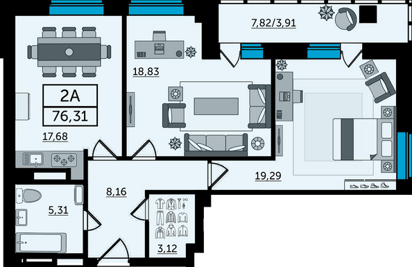 Планировка 2-комн 79,7 м²