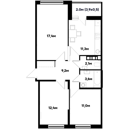 Планировка 3-комн 69 м²