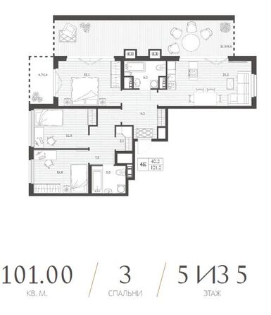 Планировка 3-комн 101 м²