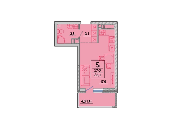 Планировка Студия 25,1 м²