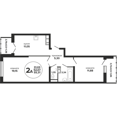 Планировка 2-комн 55,31 м²