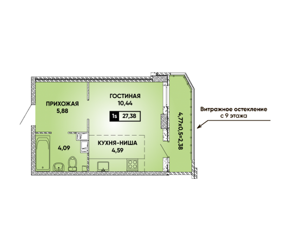 Планировка Студия 27,38 м²