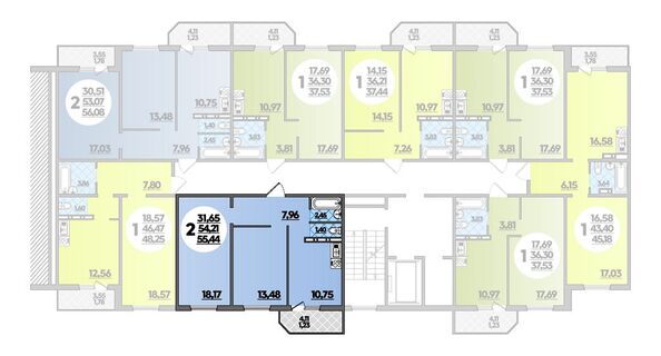 Планировка 2-комн 55,44 м²