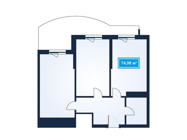 Планировка 3-комн 74,68 - 75,09 м²