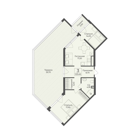 Планировка Апартамент 123,45 м²